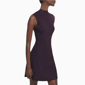 THEORY Cutout Metallic Ribbed Knit Fit-and-Flare Sleeveless Dress In Merlot
